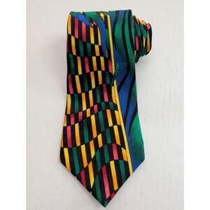 VTG 90s Rush Limbaugh No Boundaries 1996 100% Silk Tie Bold Geometric GOLD CHAIN